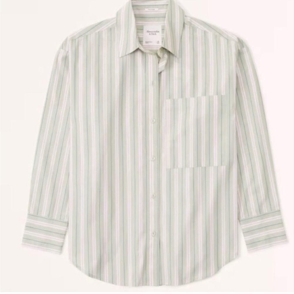 Abercrombie & Fitch Light Green Striped Dress Shirt
